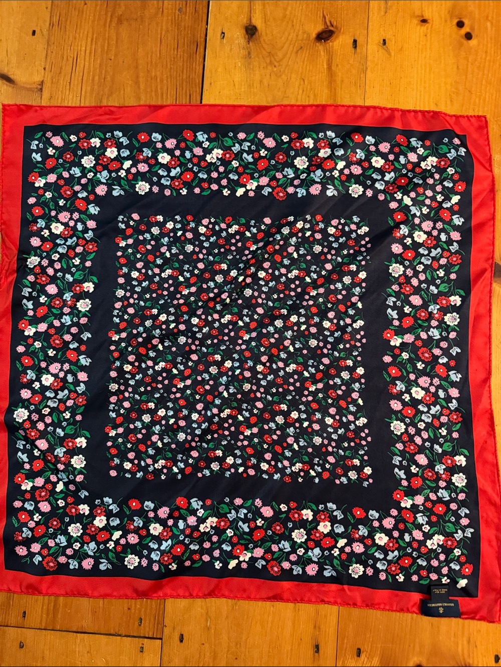 Brooks Brothers Square Scarf Floral Border Navy Red